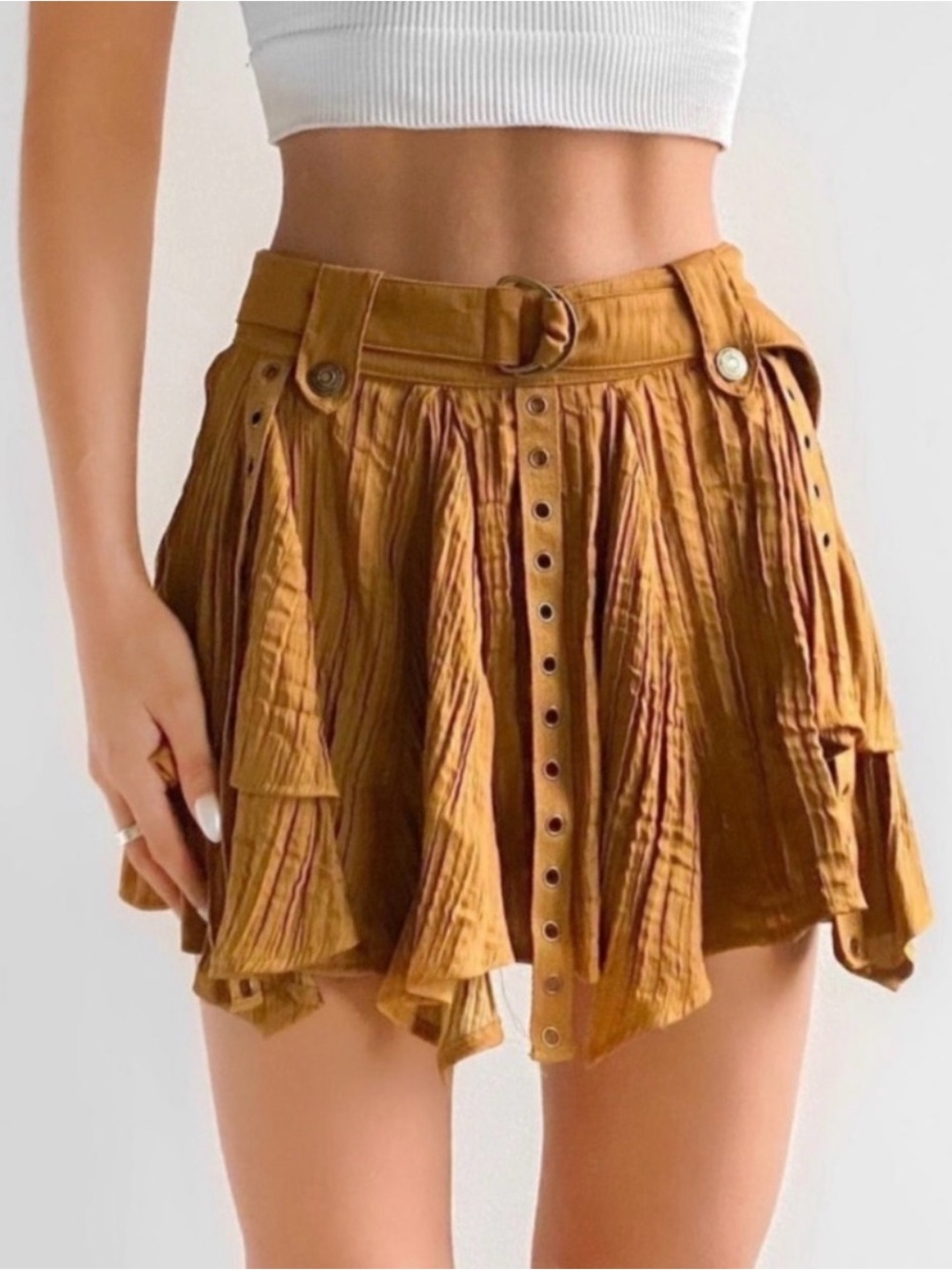 FREE PEOPLE Rue Mini Skirt Gold Brown Size Medium